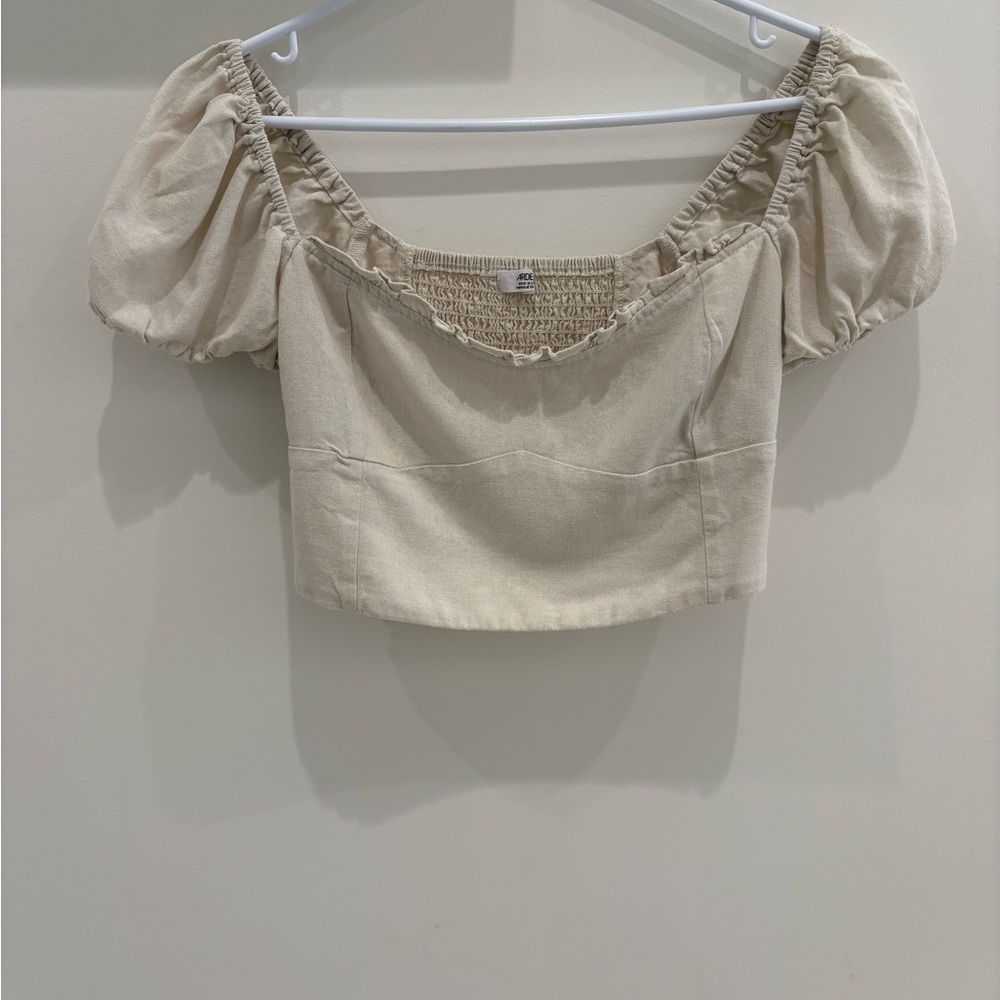 ARDENE - Cream Puff Sleeve Crop Top with Ruffle Detail
